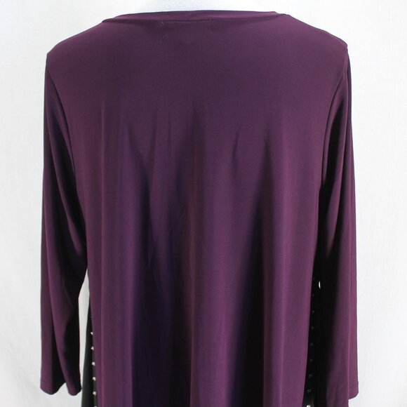 Sun Kim Top Womens Size L Purple 3/4 Sleeve Snap Sides Polyester Knit - Picture 6 of 7